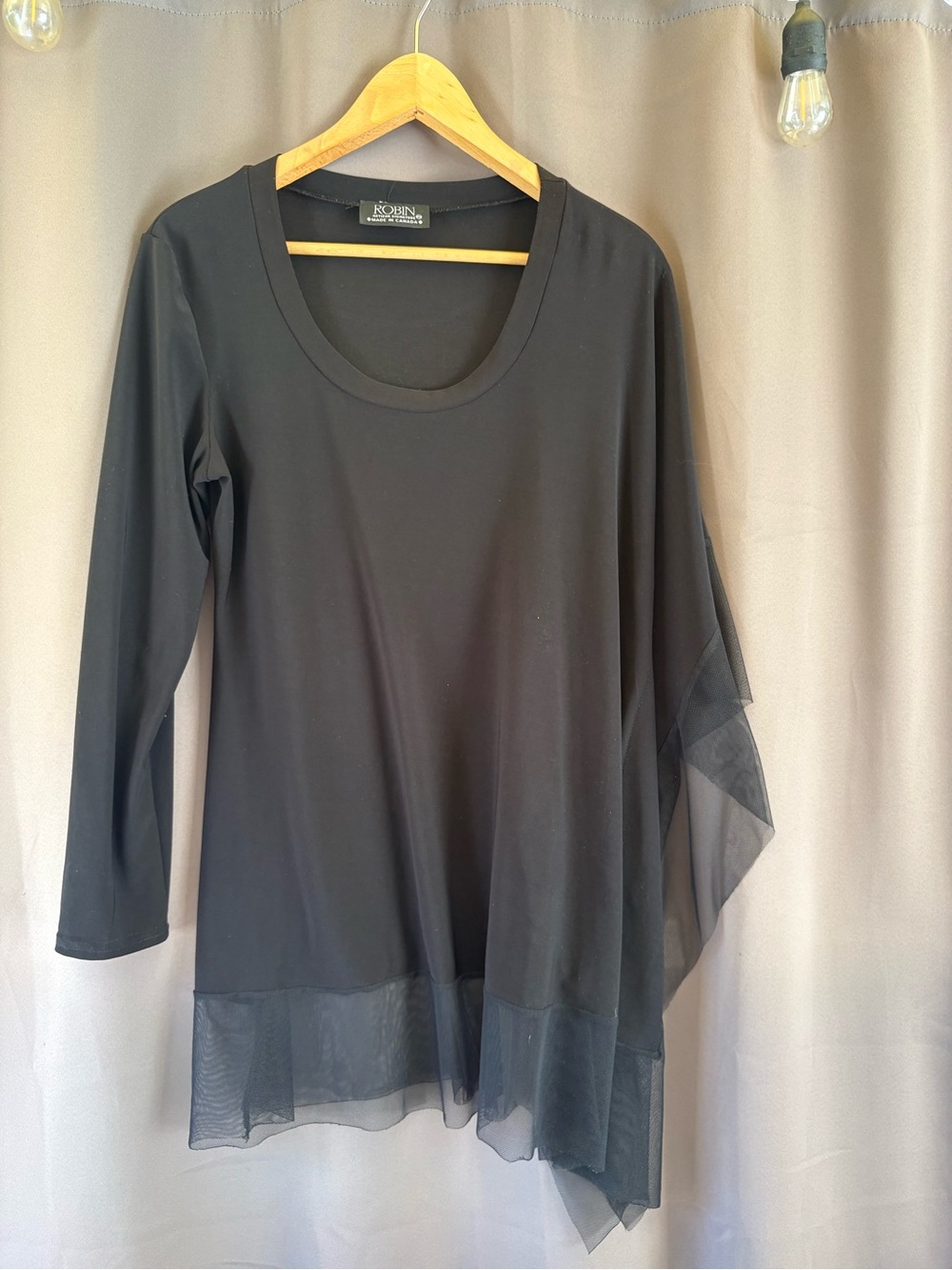 Women's Black Asymmetrical Mesh-Hem Tunic